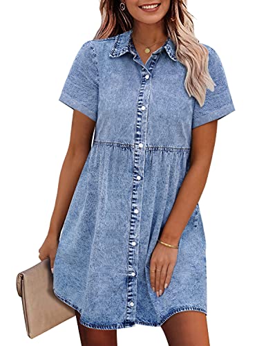 GRAPENT Dresses for Women Party Casual Elegant Dresses for Women House Dress for Women Going Out Dresses Cotton Summer Dress for Women Color Bay Blue Size Large Size 12 Size 14