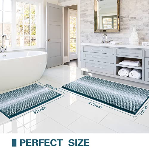 Bathroom Rugs and Mats Sets, 2 Piece Thick Absorbent Chenille Bath Mat Rug Set Non Slip, Soft Shaggy Bath Room Floor Mats for Bathroom, Machine Washable (20" x 47" Plus 20" x 32", Green)