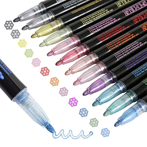 Super Squiggles Outline Markers-12 Colors Super Squiggles Shimmer Markers,Outline Markers Double Line Pen,Outline Markers Self-Outline Metallic Markers