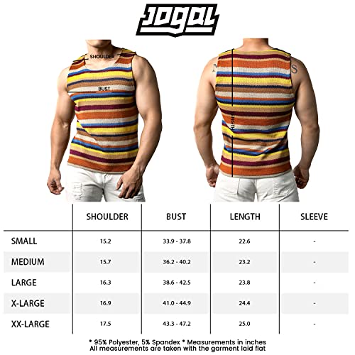 JOGAL Mens Rainbow Striped Sleeveless Shirts Multicolored Casual Tank Tops Navy Small