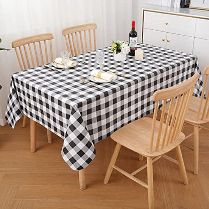 misaya Rectangle Waterproof Vinyl Table Cloth, Buffalo Flannel Backed Tablecloth, Wipeable Plastic Table Cover for Dinner, Kitchen, Outdoor, (60" x 84", Black and White)