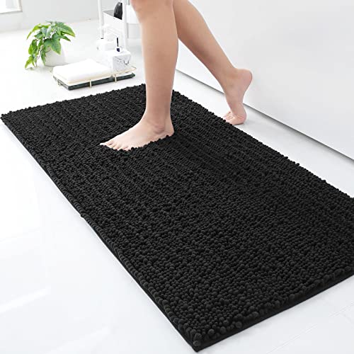 Arotive Luxury Chenille Bathroom Rug Mat, Extra Soft Thick Absorbent Shaggy Bath Rugs, Non-Slip Machine Wash Dry Plush Bath Runner Mats for Bathroom, Living Room, and Laundry Room (47"x24", Black)