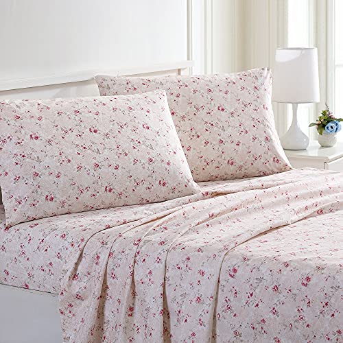 Modern Threads Printed 4-Piece Extra Soft Bedding Sheets & Pillowcase Set, Deep Pocket up to 16 inch Mattress Kashmir Rose Queen