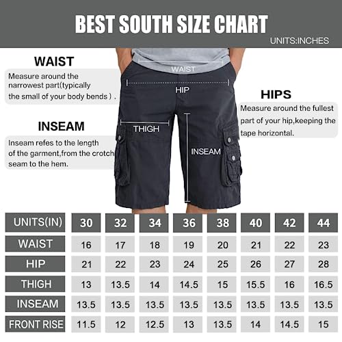 BEST SOUTH Men's Capri Long Twill Cargo Shorts Below Knee 13 Inches Cotton Relaxed Fit Casual Multi-Pocket Khaki 42
