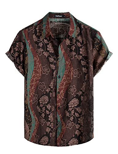 VATPAVE Mens Summer Tropical Shirts Short Sleeve Button Down Aloha Hawaiian Shirts 3X-Large Brown Vintage
