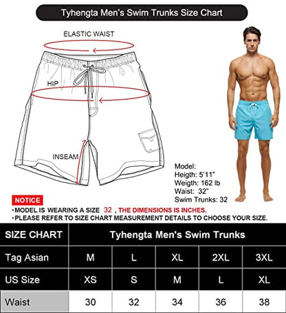 Tyhengta Men's Stretch Swim Trunks Quick Dry Beach Shorts with Zipper Pockets and Mesh Lining ArmyGreen 36