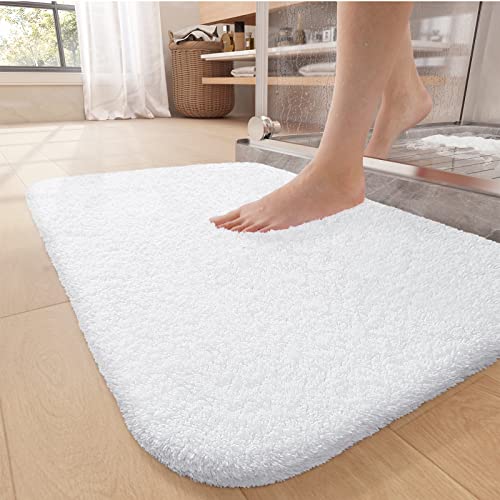 Color&Geometry White Bathroom Rugs - Upgrade Your Bathroom with Soft Plush White Microfiber Bath Mat - Non Slip, Absorbent, Washable, Quick Dry, 24”x36” Bath Rug Bathroom Carpet for Shower