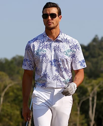 zeetoo Mens Golf Polo Shirt Hawaiian Polo Shirts for Men Moisture Wicking Dry Fit Soft Breathable Short Sleeve 4-Way Stretch