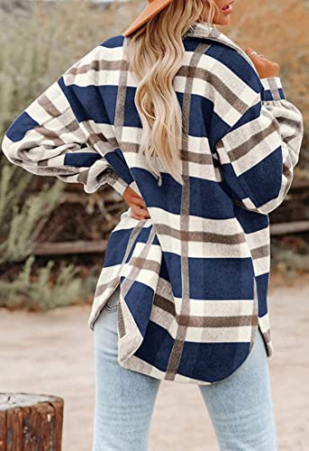 Blansdi Women’s Casual Plaid Flannel Shacket Jacket Oversized Button Down Long Sleeve Fall Shirt Jacket Coat Tops