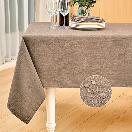 Mebakuk Rectangle Table Cloth Linen Farmhouse Tablecloth Waterproof Anti-Shrink Soft and Wrinkle Resistant Decorative Fabric Table Cover for Kitchen (Oblong 60 x 84 Inch (6-8 Seats), Flaxen)