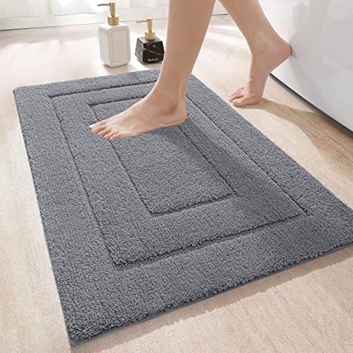 DEXI Bathroom Rug Mat, Extra Soft Absorbent Premium Bath Rug, Non-Slip Comfortable Bath Mat, Carpet for Tub, Shower, Bath Room, Machine Wash Dry, 16"x24", Grey