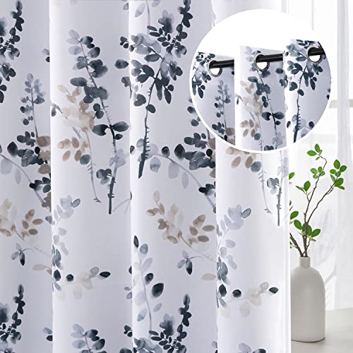 H.VERSAILTEX Blackout Curtains for Living Room Darkening Thermal Insulated Panels 45 Inch Long Light Blocking Gromment Curtains/Drapes, Bluestone and Taupe Vintage Classical Floral Printing, 2 Panels