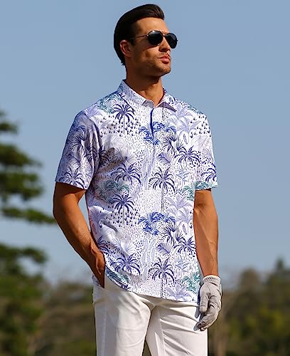 zeetoo Mens Golf Polo Shirt Hawaiian Polo Shirts for Men Moisture Wicking Dry Fit Soft Breathable Short Sleeve 4-Way Stretch