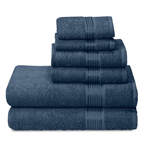 Belizzi Home Ultra Soft 6 Pack Cotton Towel Set, Contains 2 Bath Towels 28x55 inch, 2 Hand Towels 16x24 inch & 2 Wash Coths 12x12 inch, Ideal Everyday use, Compact & Lightweight - Mineral Blue