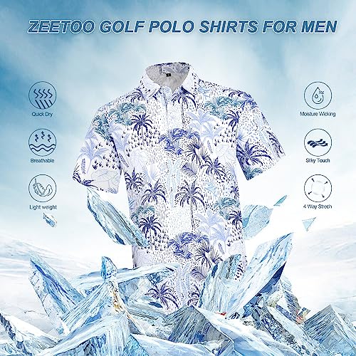 zeetoo Mens Golf Polo Shirt Hawaiian Polo Shirts for Men Moisture Wicking Dry Fit Soft Breathable Short Sleeve 4-Way Stretch