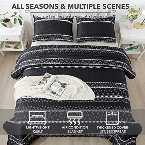Andency Black Quilt Set Twin (68x86 Inch), 2 Pieces(1 Striped Triangle Printed Quilt and 1 Pillowcase), Bohemian Summer Lightweight Reversible Microfiber Bedspread Coverlet Sets