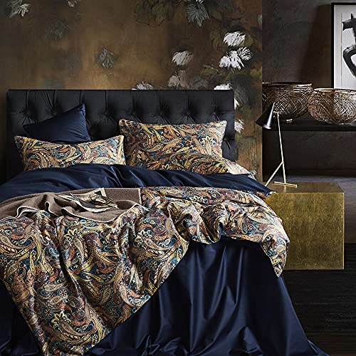 Duvet Cover Queen Size Set Boho Floral Pattern Duvet Cover Queen for Queen Size Bed Vintage Soft Bedding Leaf Print Paisley Duvet Cover with Pillowcases