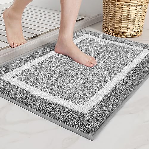 Color&Geometry Gray Bathroom Rugs - Absorbent, Non Slip, Soft, Washable, Quick Dry, 24"x36" Small Light Grey and White Bath Mats for Bathroom, Microfiber Shower Mat Bath Rug Bathroom Carpet