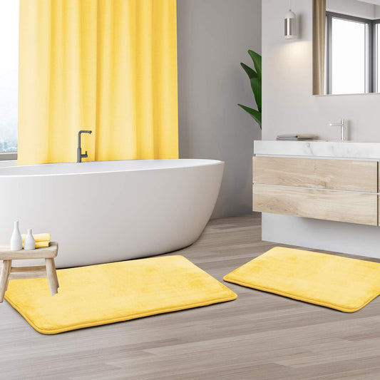 Clara Clark Bath Mat Set – Memory Foam Bath Mat - Soft Bathroom Rug - Non Slip and Super Absorbent - Fast Drying Machine Washable Bath Mat Set of 2 20 x 32, 17 x 24, Yellow