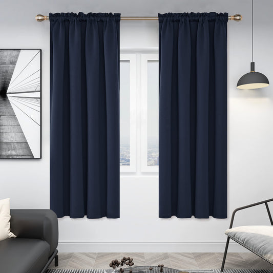 Deconovo Navy Blue Rod Pocket Blackout Curtains, 72 inch Length Curtains, Thermal Insulated Curtain Panels for Living Room, 2 Panels, 38 x 72 Inch