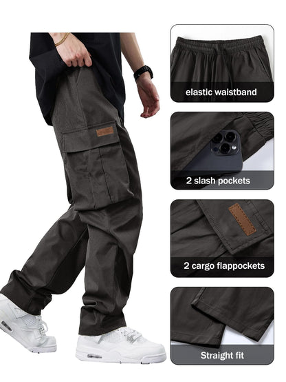 Comdecevis Men's Casual Cargo Pants Workout Joggers Stretch Sweatpants Hiking Drawstring Tactical Pants with Multi Pockets Dark Grey