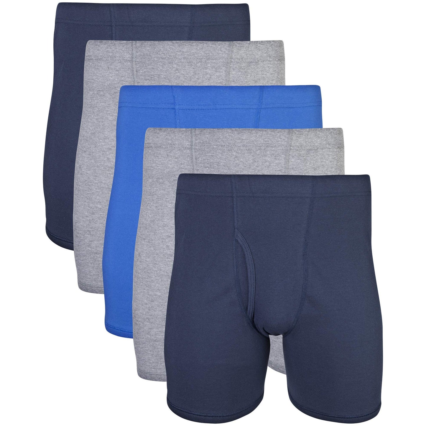 Gildan Men's Underwear Covered Waistband Boxer Briefs, Multipack, Mixed Royal (5-Pack), Large