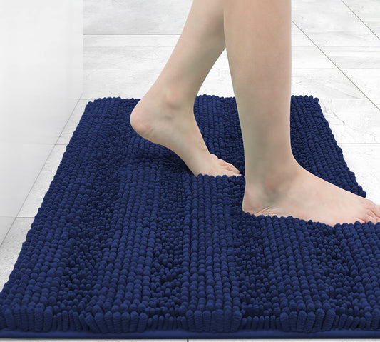 Grandaily Chenille Striped Bath Rug, Extra Thick and Absorbent, Non-Slip Soft Plush Shaggy Carpet, Machine Wash Dry, 24x16, Navy