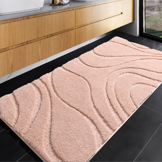 DEXDE Bathroom Rugs Mat, Soft Plush Shaggy Microfiber Bath Rug, Non Slip Bath Mats for Bathroom Runner Floor, Machine Washable Absorbent Carpet for Shower Tub, Pink 24"x47"