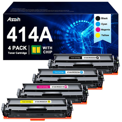 Asoih 414A Toner Cartridges 4 Pack (with Chip) Replacement for HP 414X W2020A W2020X Color Laserjet Pro MFP M479fdw M479fdn M454dw M454dn M480f M479 Printer, Black/ Cyan/ Yellow/ Magenta